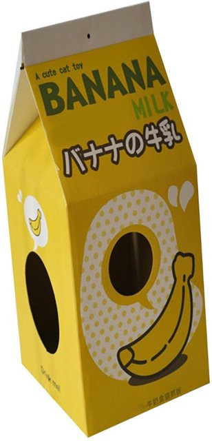 Katzenhaus aus Wellpappe in Milchkastenform von OutsideWorld, Farbe: Banana Milk Brown/Gelb - Bild 1