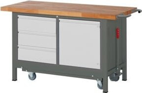 STIER Werkbank Premium mit rollbarem Fahrgestell, 3 Schubladen und 1 Flügeltür, Grau, B/T/H: 150 x 70 x 88 cm - Bild 1