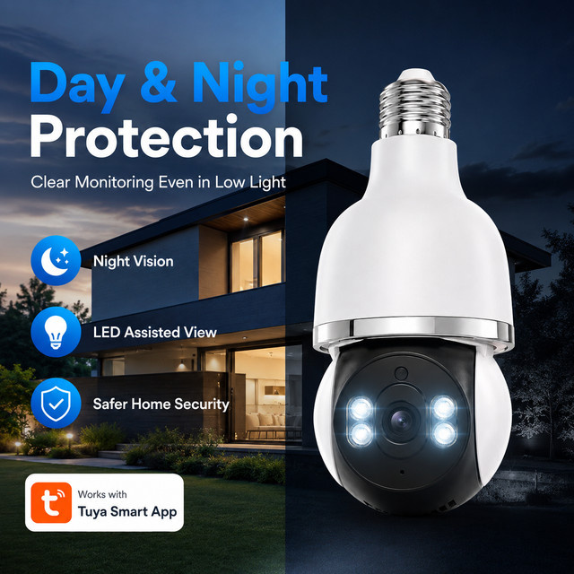 AUBERON E27 Smart Glühbirnen-Kamera mit 2K HD Auflösung, Tuya APP Steuerung, WLAN, PTZ Schwenk-Neige, Wasserdicht, Nachtsicht, Bewegungserkennung und Zwei-Wege-Audio, Farbe: Weiß - Bild 1