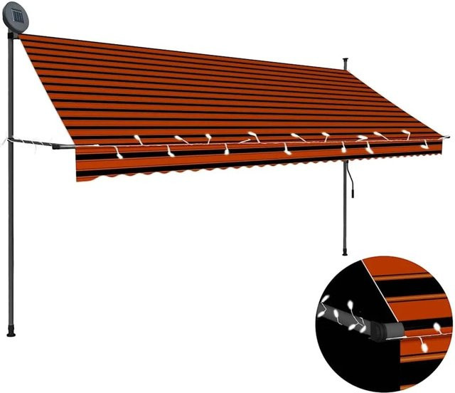 vidaXL Einziehbare Markise Handbetrieben mit LED in Orange Braun, Breite: 350 cm, Tiefe: 120 cm - Bild 1