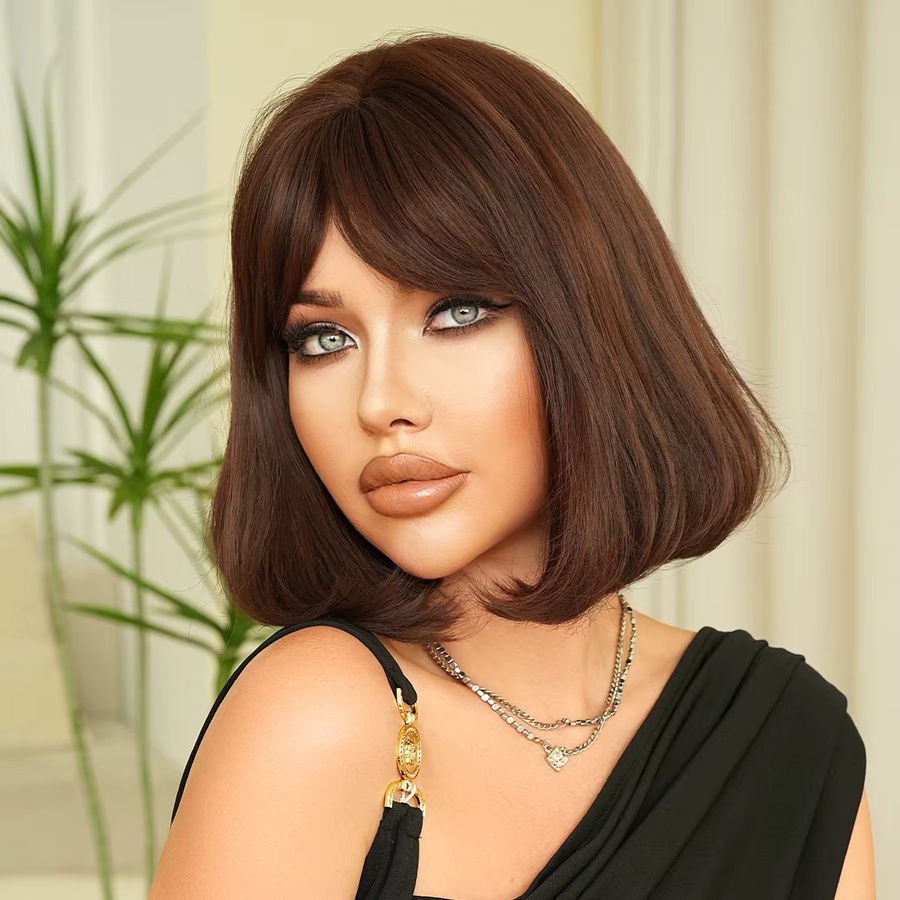 7JHH WIGS Perücke Damen, Bob-Perücke, Mokkabraun, Synthetisch - Bild 2