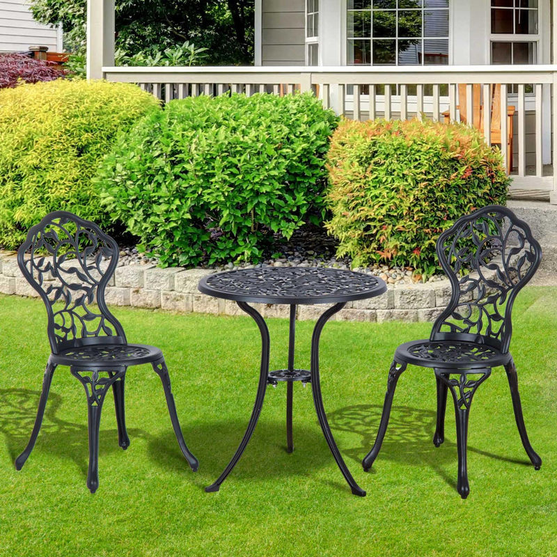 Outsunny Bistroset für 2 Personen aus Metall mit Tisch und 2 Stühlen, Schwarz matt, ideal für Garten, Terrasse und Außenbereich - Bild 2