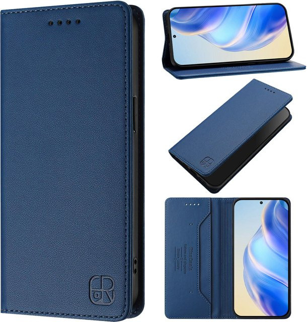 Lederne Klapphülle mit magnetischem Verschluss und Geldbörsenfunktion für Vivo X300 X200 Pro Mini X200S FE Ultra in Blau - Bild 1