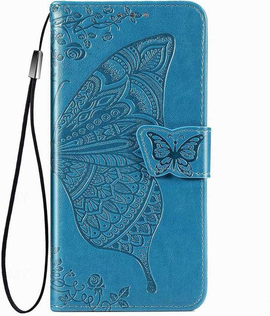 Schmetterling Leder Klapphülle Brieftaschenhülle für Vivo V30 Pro in Blau - Bild 1