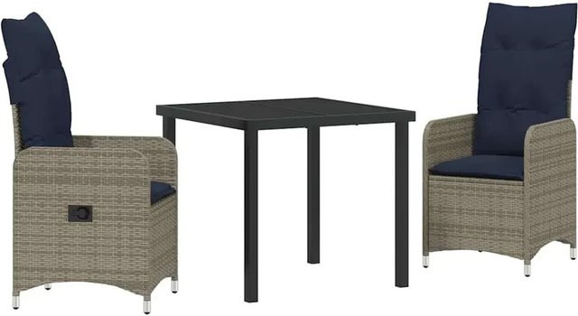 vidaXL Garten Essgruppe aus Poly-Rattan in Grau, 3-teilig mit quadratischem Tisch und Stühlen - Bild 1