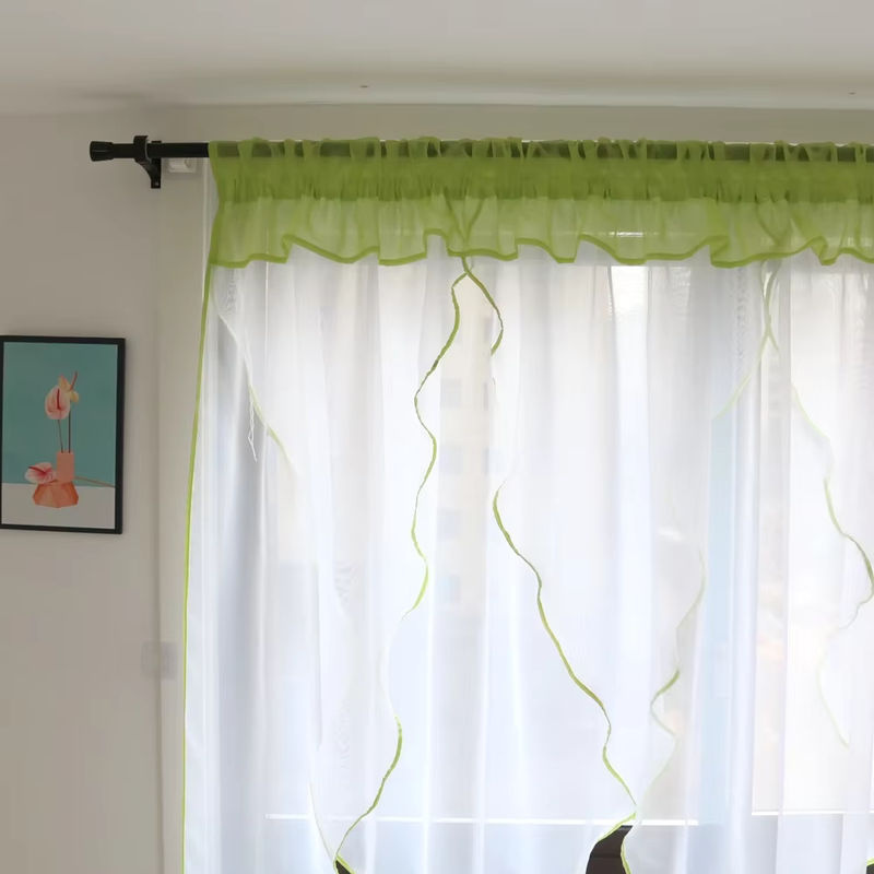 Gollado Transparente Voile-Fensterbehandlung mit grüner Paspel, B: 100 cm, H: 200 cm - Bild 2