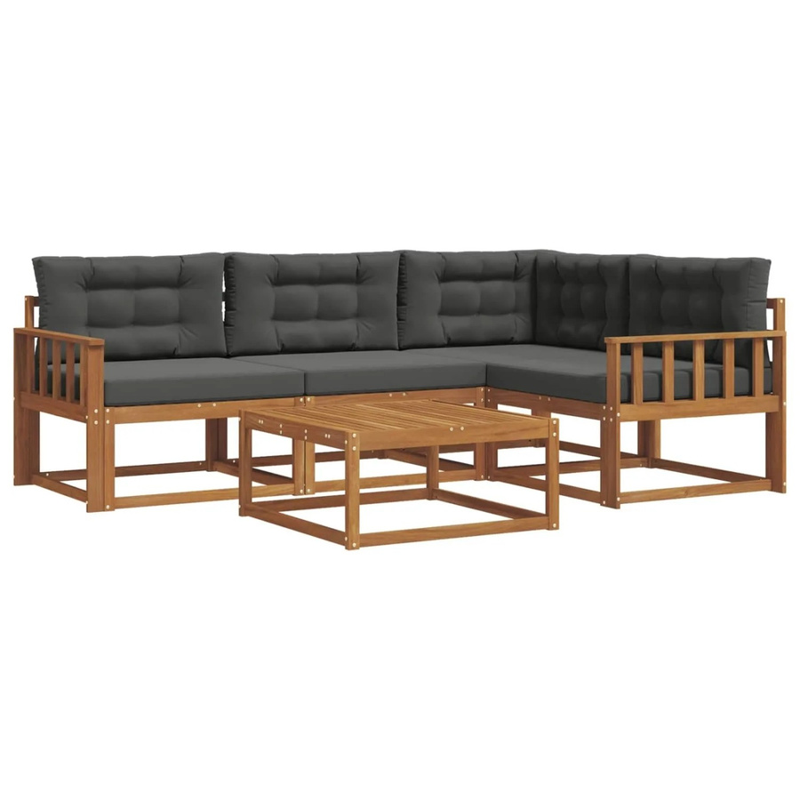 vidaXL Outdoor-Sofagarnitur aus Akazienholz in L-Form mit Kissen, 5-teilig, Natur und Anthrazit - Bild 2