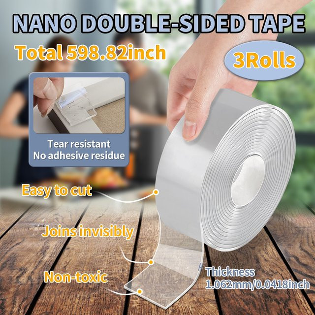 3 Rollen doppelseitiges Nano-Klebeband, transparent, wasserdicht und wiederverwendbar, Länge: 15 m - Bild 1