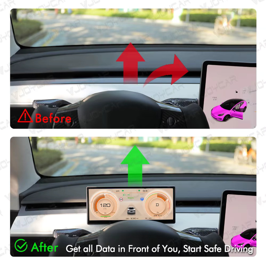 Vjoycar Smart Display für Tesla Model 3 und Model Y mit 9 Zoll Digital HUD Dashboard, CarPlay und Android Auto, Schwarz - Bild 2