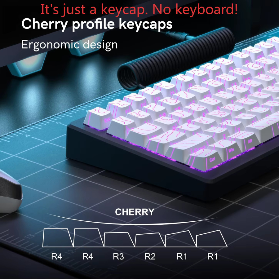Contour Line PBT-Tastenkappen 97 Tasten im Cherry-Profil mit seitlicher Beschriftung für hintergrundbeleuchtete mechanische Tastaturen in Schwarz und Weiß - Bild 4