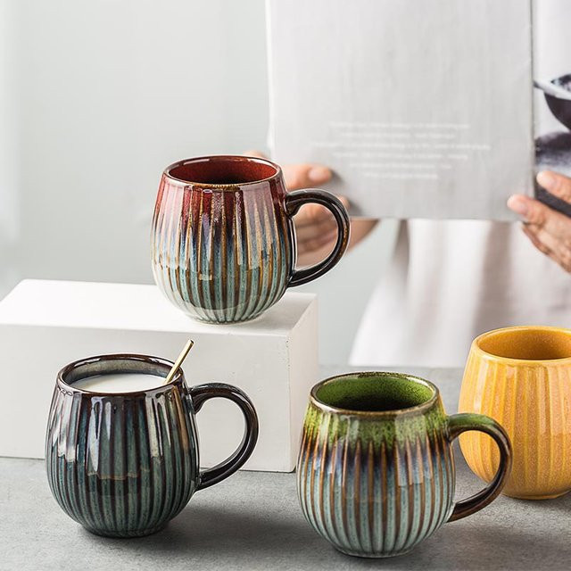 Keramikbecher im japanischen Retro-Stil, Mehrfarbig, Unisex-Ofenwasserbecher mit großer Kapazität - Bild 1