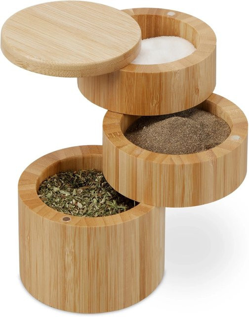 Relaxdays Salzbehälter aus Bambus in Natur mit 3 drehbaren Fächern, Breite: 13 cm, Tiefe: 9 cm - Bild 1