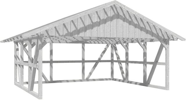 Skan Holz Carport Schwarzwald aus Fichtenholz mit Dachlattung und Rückwand in Weiß B/T: 684 x 600 cm - Bild 1