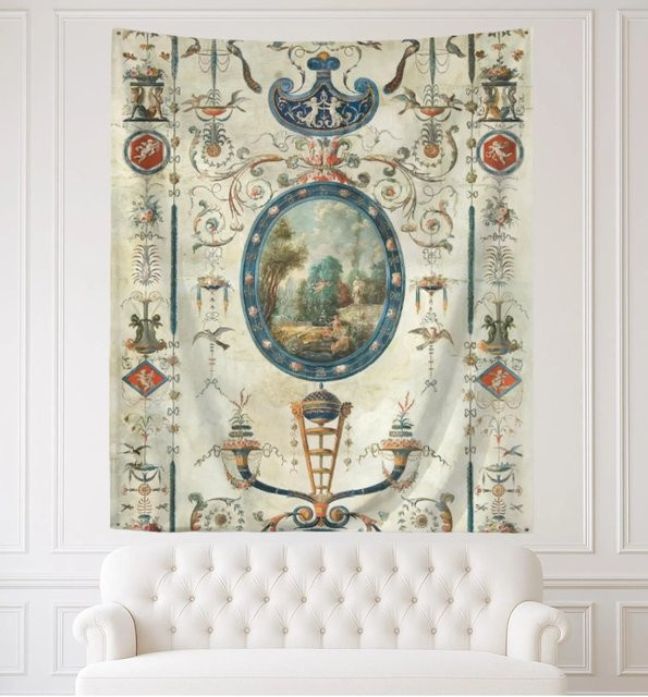 VIKAMA Wandbehang im französischen Hofstil mit Retro-Mustern und floralem Design, Mehrfarbig, B/H: 40 x 60 cm - Bild 1