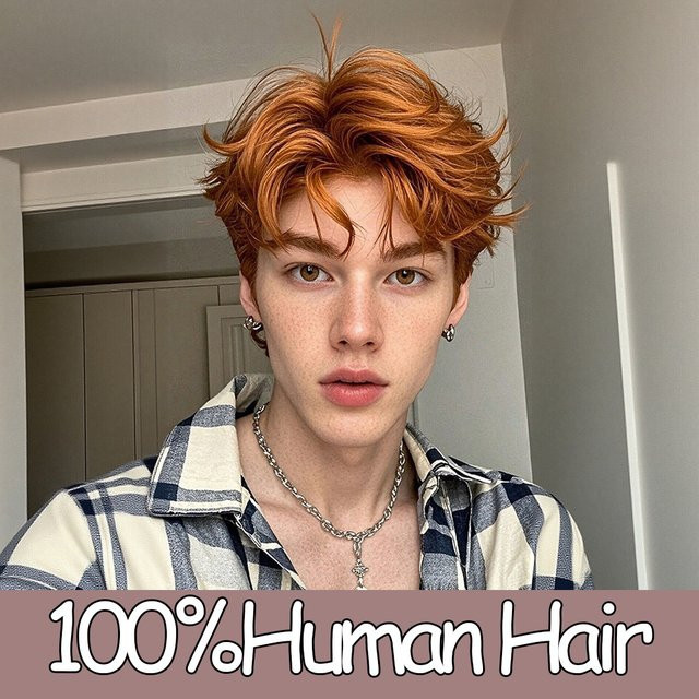 OYM HAIR Pixie-Cut-Perücke, Orange, 100% Echthaar - Bild 1