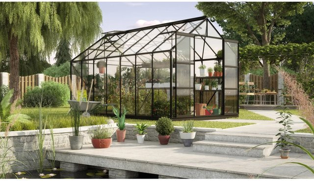 Vitavia Gewächshaus Uranus 11500 in Schwarz mit Fundament, Sicherheitsglas und Aluminiumrahmen, 11,5 m² - Bild 1