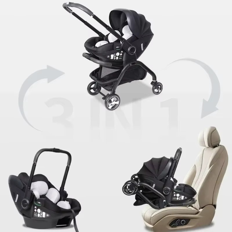 LUVCHAIN Multifunktionaler Neugeborenen-Schlafkorb und tragbarer Vierrad-Kinderwagen in Schwarz und Weiß - Bild 3