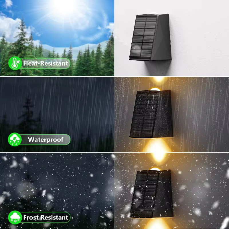 ZTree Solar-Wandleuchten für den Außenbereich, LED, Warmweiß 3000 K, Up-Down Licht, IP65 Wasserdicht, Schwarz - Bild 3