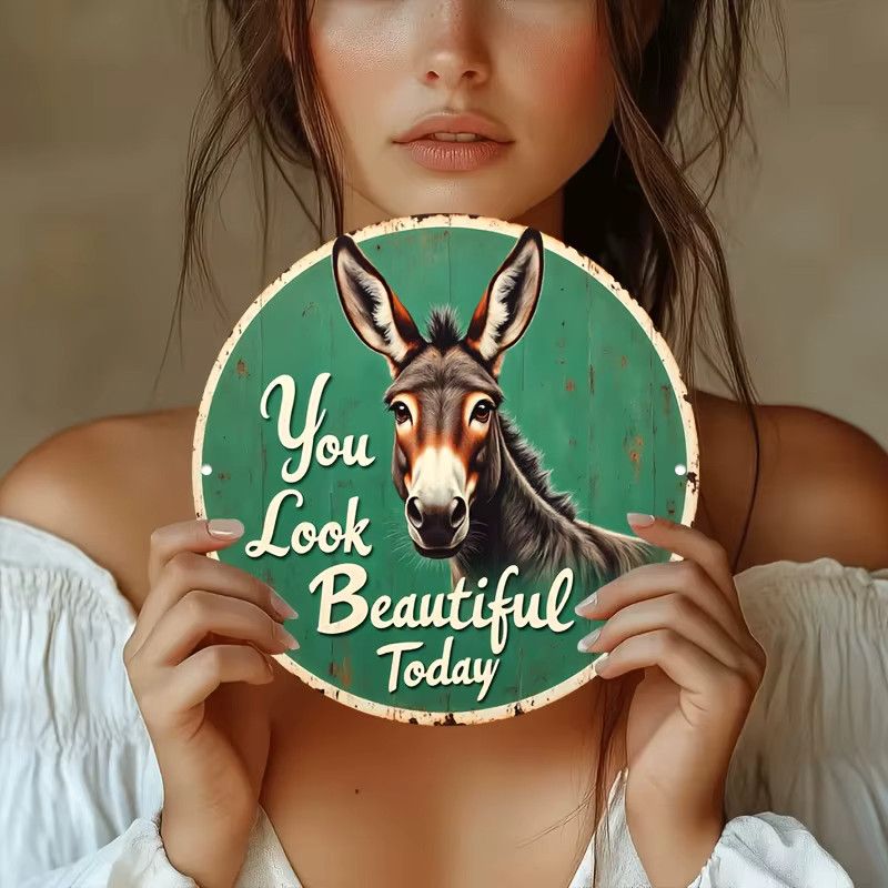 Vintage Aluminium Wandschild Potdemiel You Look Beautiful Today mit Esel-Design in Grün, B/H: 20,32 x 20,32 cm - Bild 4