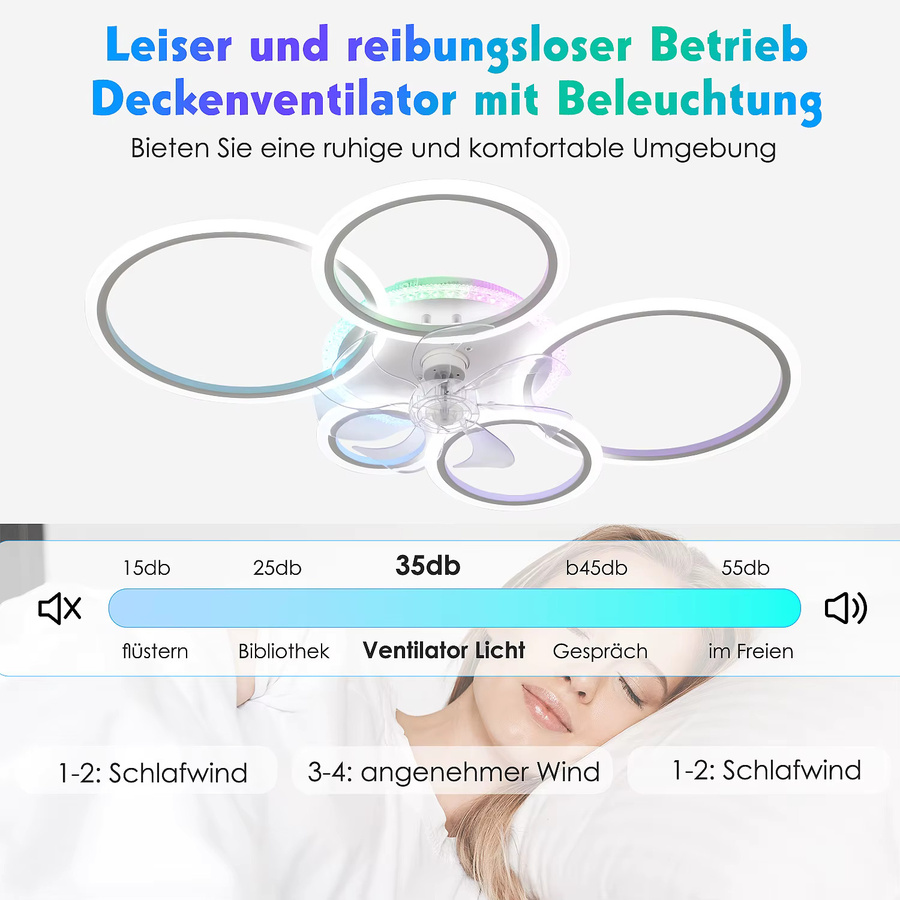 Oyajia RGB-Deckenventilator im 5-Ring-Design mit Fernbedienung und Timer, Weiß/Multicolor - Bild 5