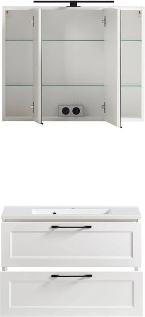 Held Möbel Waschtisch-Set Padua 2-tlg. mit Spiegelschrank in Matt Weiß - Bild 1