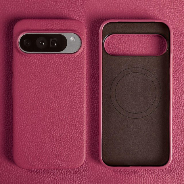 Magnetische Echtleder Hülle für Google Pixel 10 Pro 9 8 7A 6 mit MagSafe Kompatibilität in Pink - Bild 1