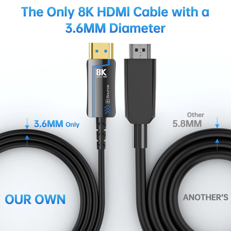 FDBOY HDMI 2.1 Glasfaserkabel in Schwarz für 8K@60Hz und 4K@120Hz mit 48Gbps Ultra High Speed für HDTV, Projektor und Computer - Bild 4