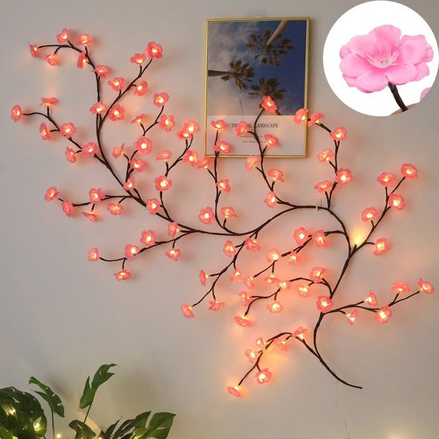LCMKR Kirschblüten LED-Lichterkette mit 72 LED in Pink und warmweißem Licht als Pfirsichblüten-Weidenranken-Girlande für Innenräume - Bild 1