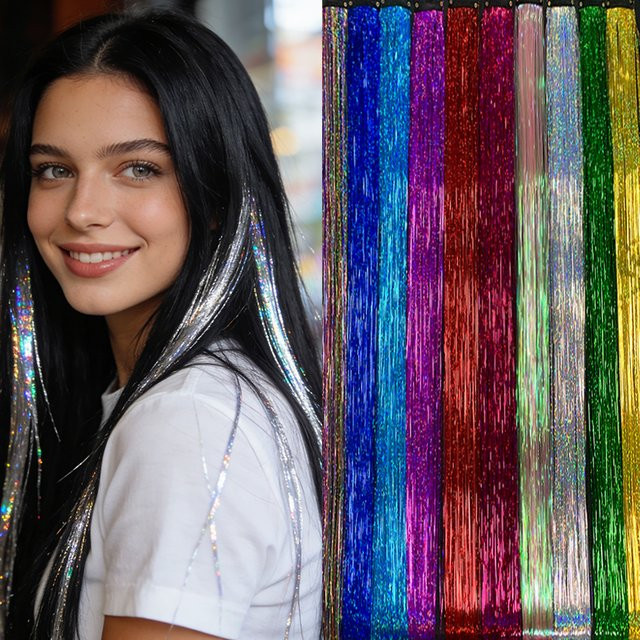 Glitzer-Lametta Haarverlängerung BB Clip-in, 24 Zoll, Synthetisch, Damen - Bild 1