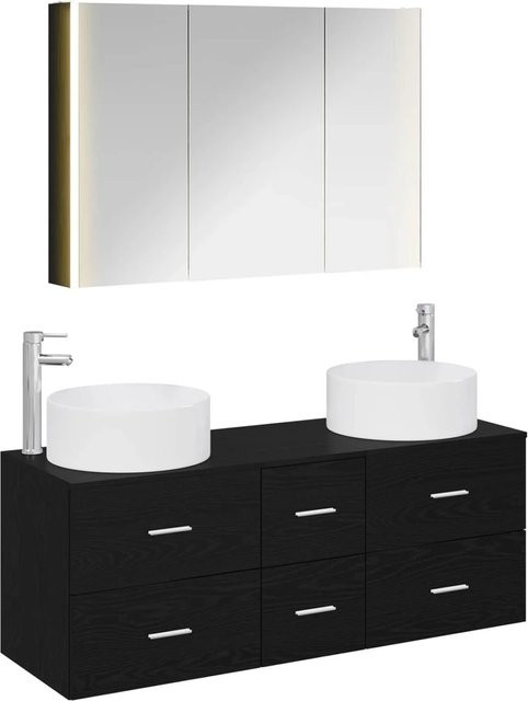 vidaXL Badezimmermöbel-Set aus schwarzer Eiche und Glas mit LED-Beleuchtung und Spiegelschrank, modern und wandmontiert - Bild 1