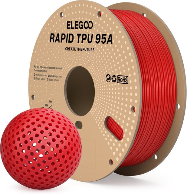 ELEGOO Rapid TPU 3D-Drucker Filament 1,75mm, 90A Härte, 1kg, Weiß Rot Schwarz - Bild 1