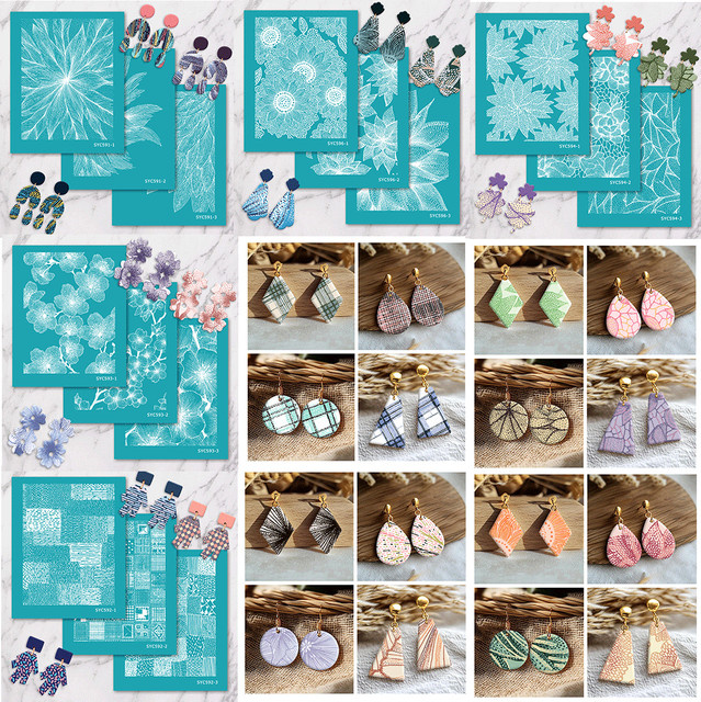 3er-Set Siebdruckschablonen mit Herbst-Ahornblatt-Muster aus transparentem Kunststoff für DIY-Schmuck und Abziehbilder - Bild 1