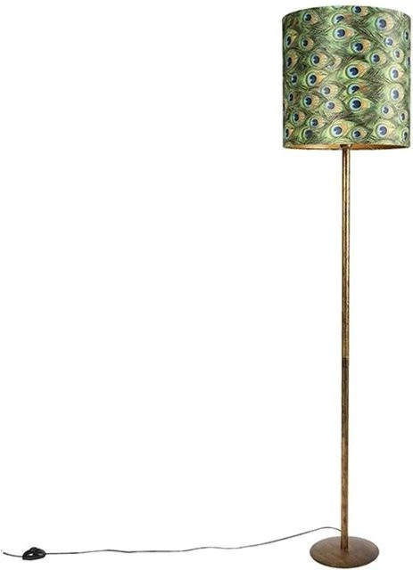 QAZQA Vintage Stehleuchte Simplo in Gold mit Pfauenschirm und Stoffschirm, dimmbar - Bild 1