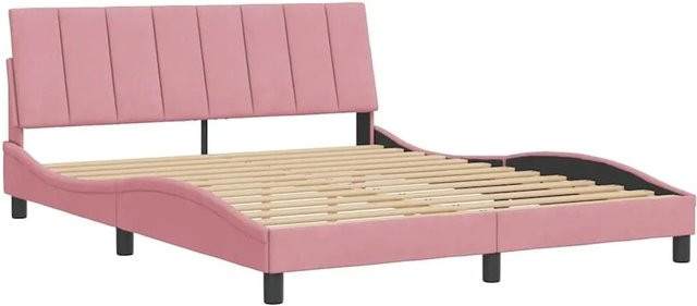 vidaXL Bettgestell aus Samt in Rosa mit Kiefernholz, B/T/H: 160 x 200 x 165 cm - Bild 1
