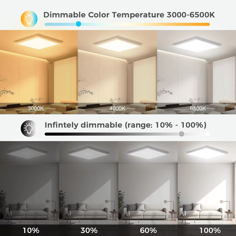 Oeegoo Quadratische LED-Deckenleuchte mit stufenloser Dimmung, Farbzyklus und Speicherfunktion, ultradünnes Flush-Mount Design - Bild 3