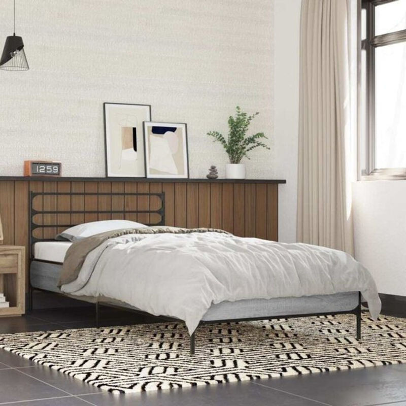 Vidaxl Einzelbett Bettgestell in Grau aus Holzwerkstoff und Metall, B/T/H: 90 x 190 cm - Bild 1