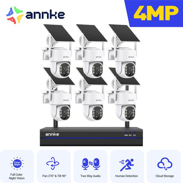 Annke 4MP Wireless PT Solarkamera mit 16CH NVR und Dualband Wi-Fi 2,4G & 5,8G Drahtloses Kamerasystem in Weiß - Bild 1