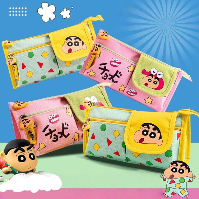 Bandai Crayon Shin-Chan Federmäppchen aus Segeltuch in Grün und Multicolour mit großem Fassungsvermögen und 3D-Reißverschluss - Bild 1