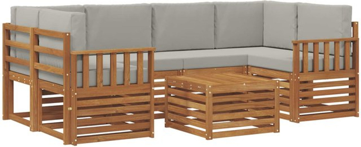 vidaXL Outdoor-Sofagarnitur aus Akazie mit 7-teiligem Set und Kissen in Natur und Hellgrau - Bild 1