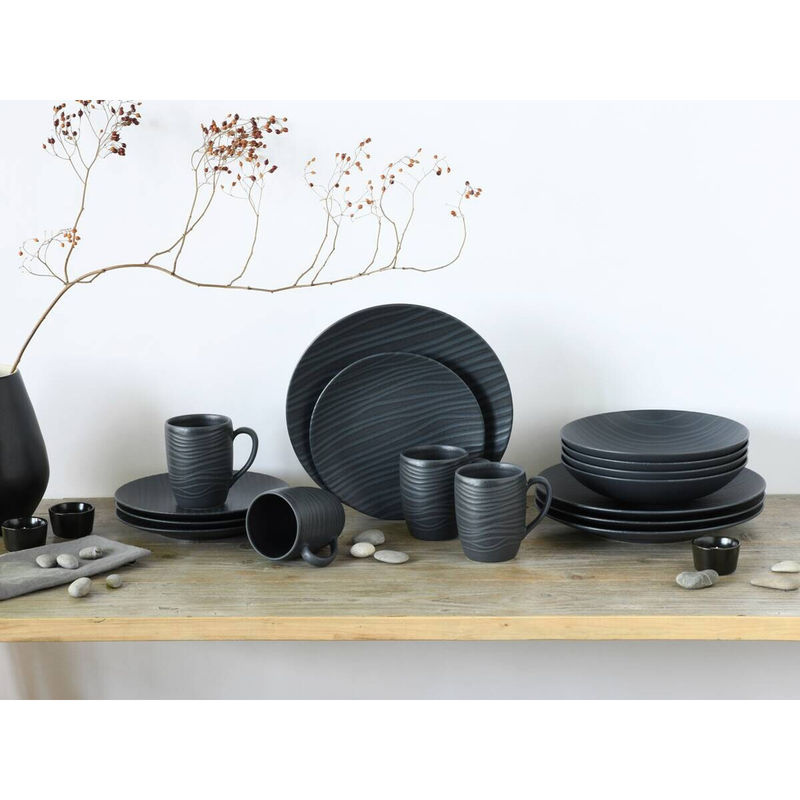 CreaTable Kombiservice Waves in Schwarz aus Steinzeug, 16-teilig - Bild 3