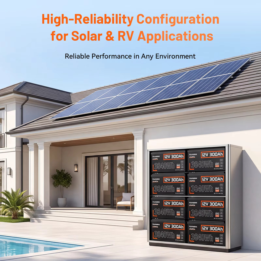 Humsienk LiFePO4 Batterie 12V 300Ah mit 3968Wh Energie und 200A BMS aus Grade A+ Zellen in Schwarz - Bild 3