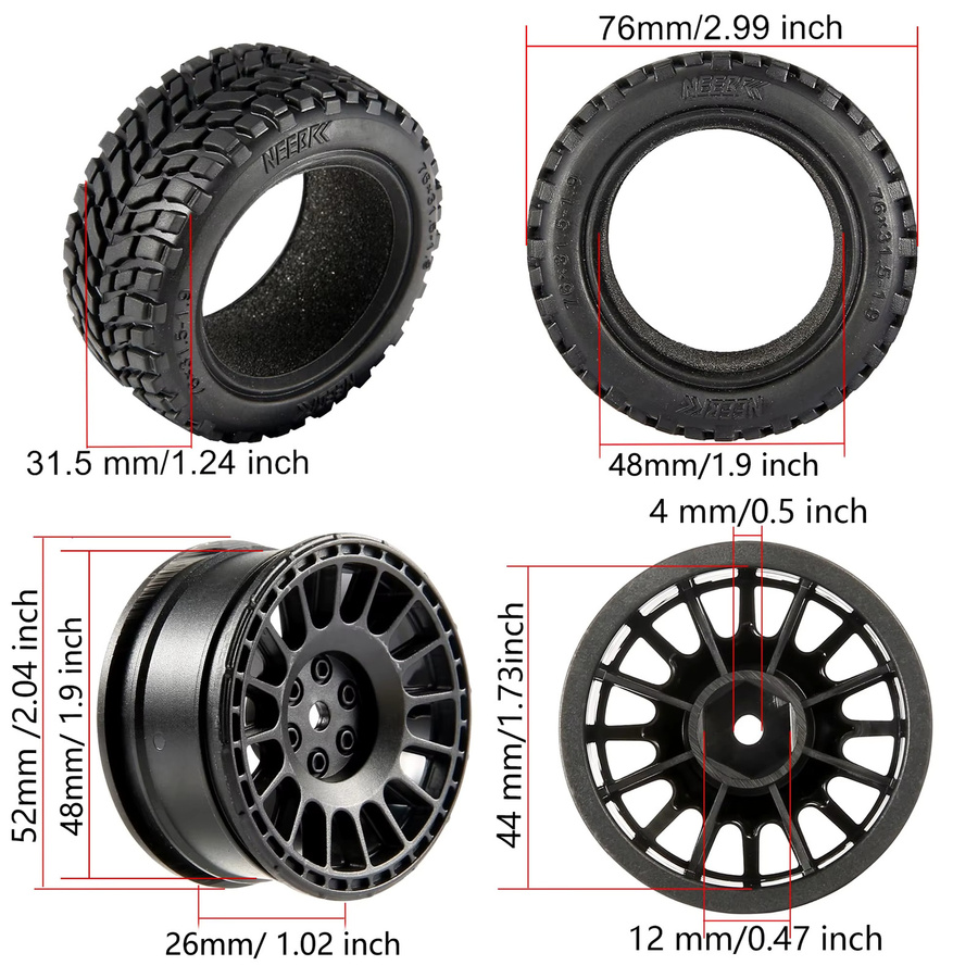 NEEBRC Offroad-Buggy-Reifen, 75mm, 1,9 Zoll, mit 12mm Sechskantnaben - Bild 3