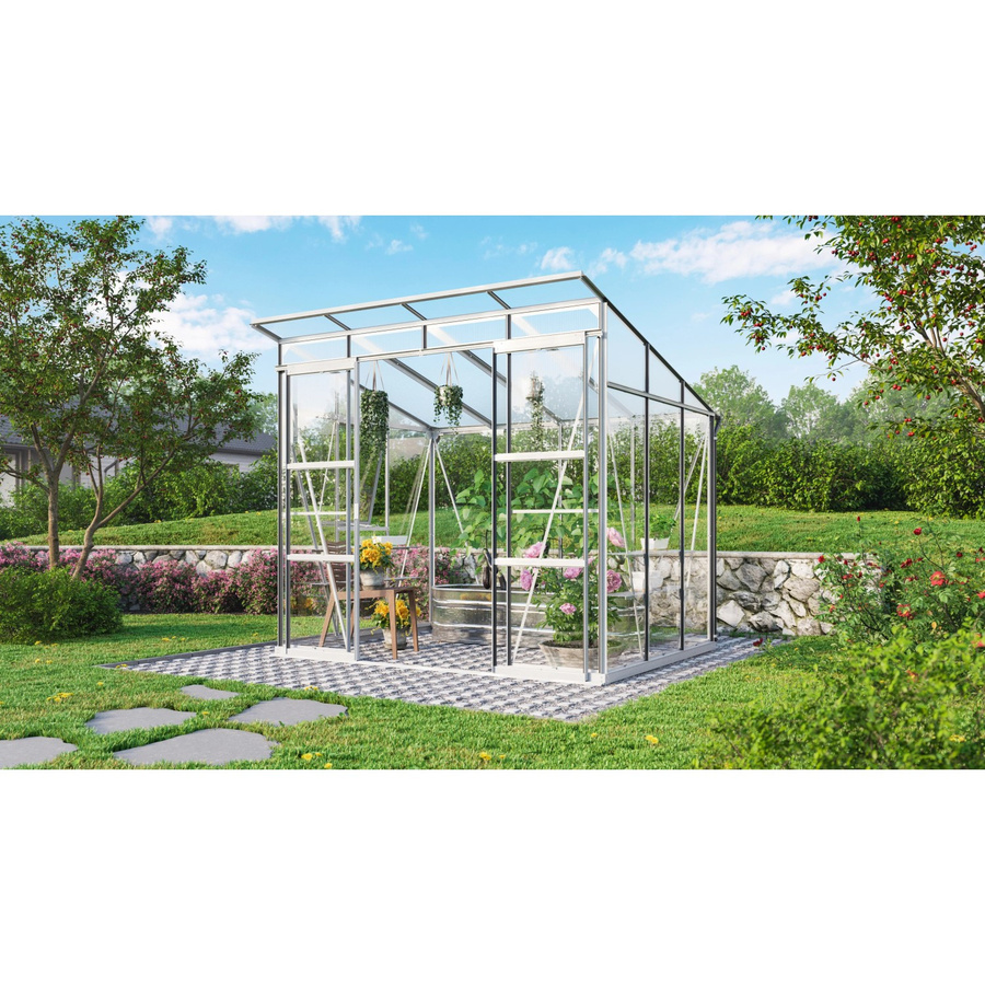 Vitavia Gewächshaus Playa 5900 mit Pultdach aus eloxiertem Aluminium und Sicherheitsglas, 5,9 m² inkl. Fundament und Regenrinnen - Bild 2