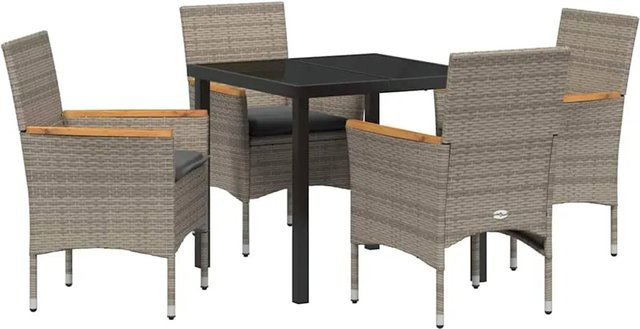 vidaXL Garten Essgruppe aus Poly-Rattan und Akazienholz in Grau mit 5 Teilen und Sicherheitsglas - Bild 1