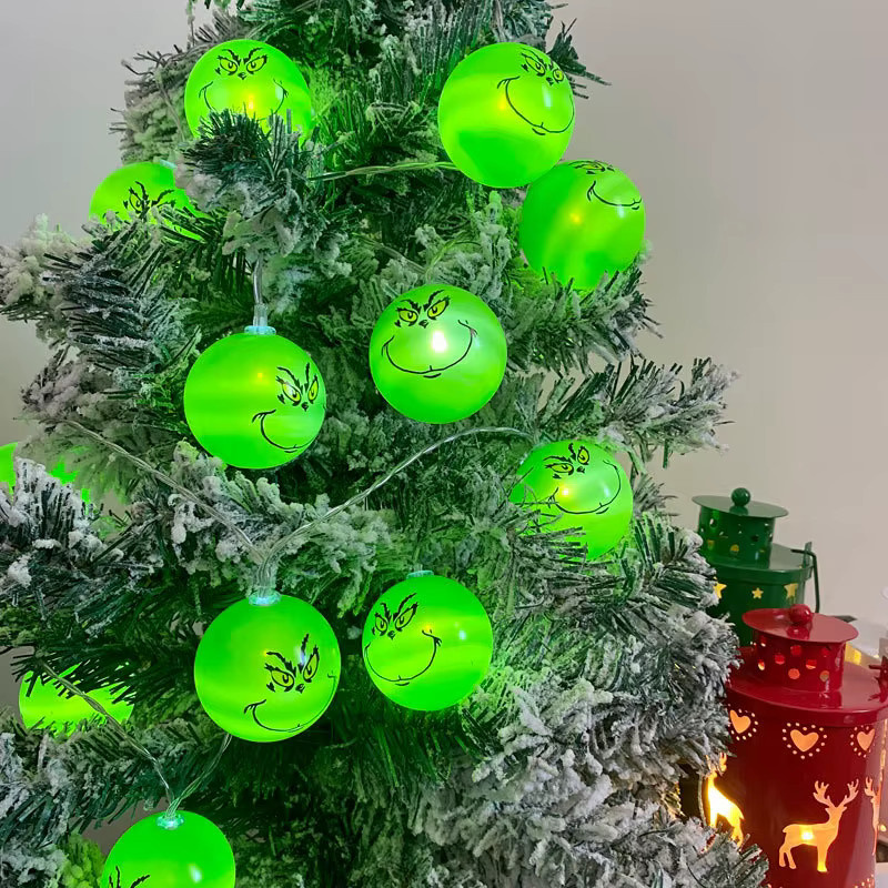 LED Weihnachts-Lichterkette mit grünen Weihnachtsbällen für Innen und Außen, batteriebetrieben - Bild 3