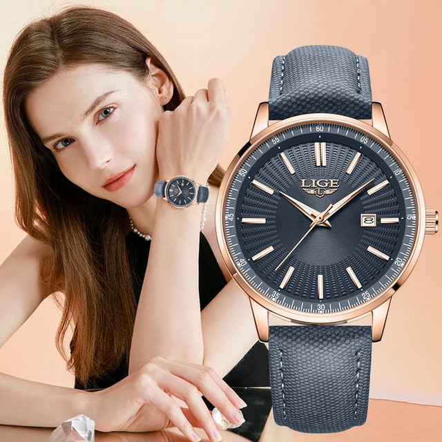 LIGE Armbanduhr Damen, Quarz, Silber, Blau, Datum, Klassisch - Bild 1