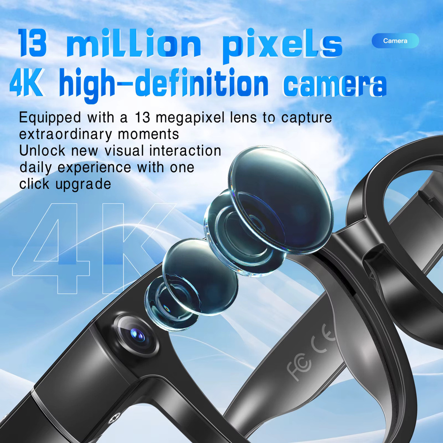 Domars KI-Smart-Brille in Schwarz mit 13MP-Kamera für Fotos und Videos, intelligenter Übersetzung, Konversation und Musikwiedergabe mit elektrochromen Gläsern - Bild 2