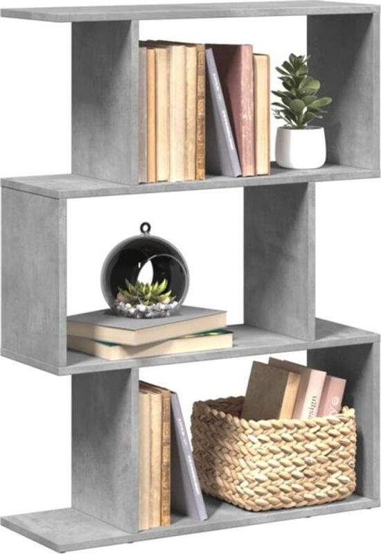 Vidaxl Raumteiler-Bücherregal mit 3 Fächern in Betongrau, H x B x T: 97 x 70 x 24 cm - Bild 1