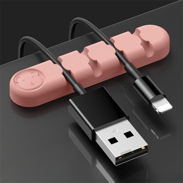 Love Home Garden Kabel-Organizer Bär aus Silikon in Rosa für Schreibtisch und Büro - Bild 1