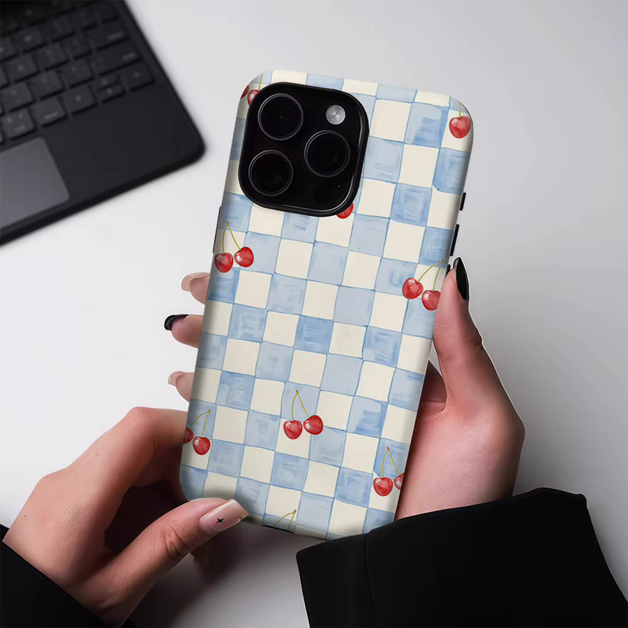 Robuste Apple iPhone Hülle mit blauem Schachbrettmuster und Magnetfunktion für iPhone 17 16 15 14 13 Pro Max Plus - Bild 2